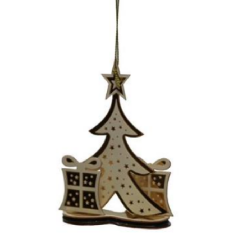 Cream & Gold Tree With Parcels Hanging Ornament 10cm