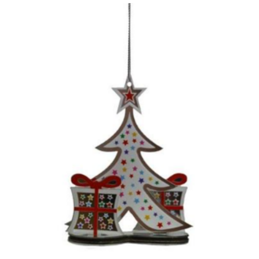 Cream & Silver Tree With Parcels Hanging Ornament 10cm