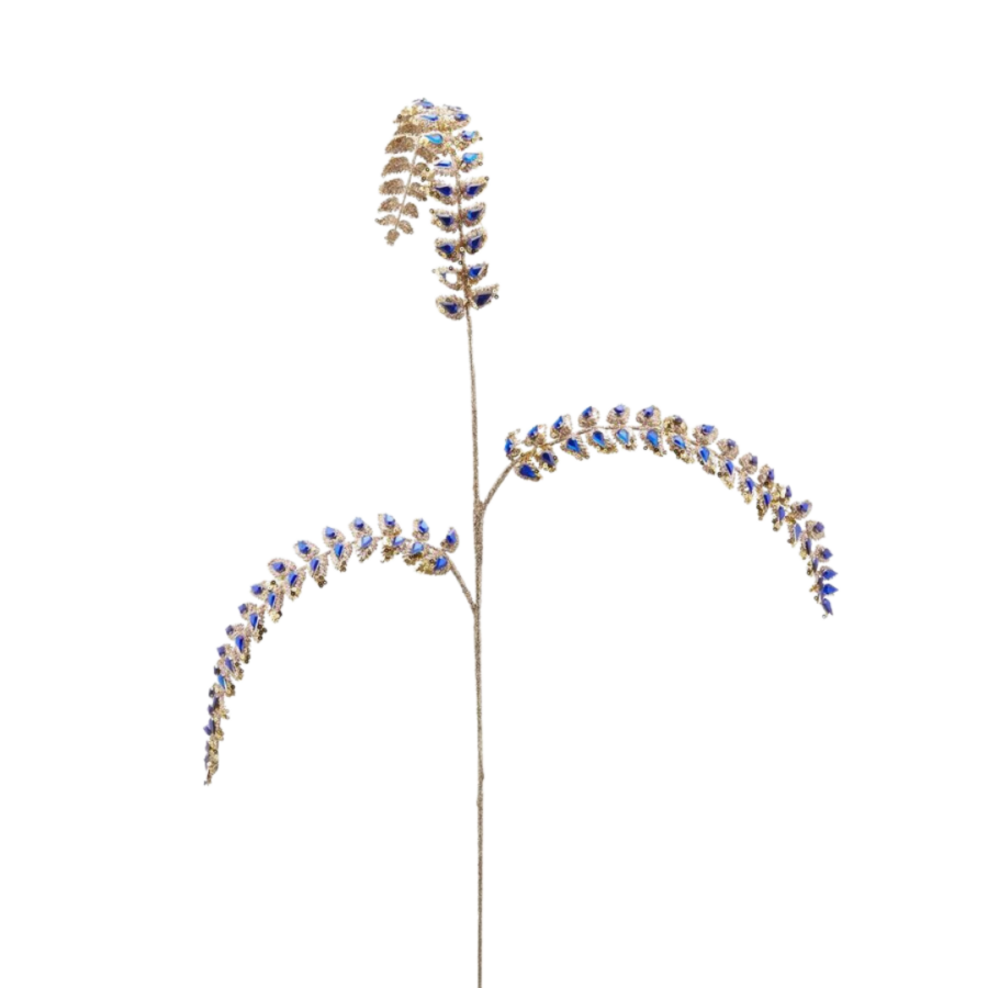 Blue Diamante Gold Fern on Stem Christmas Decoration 88cm