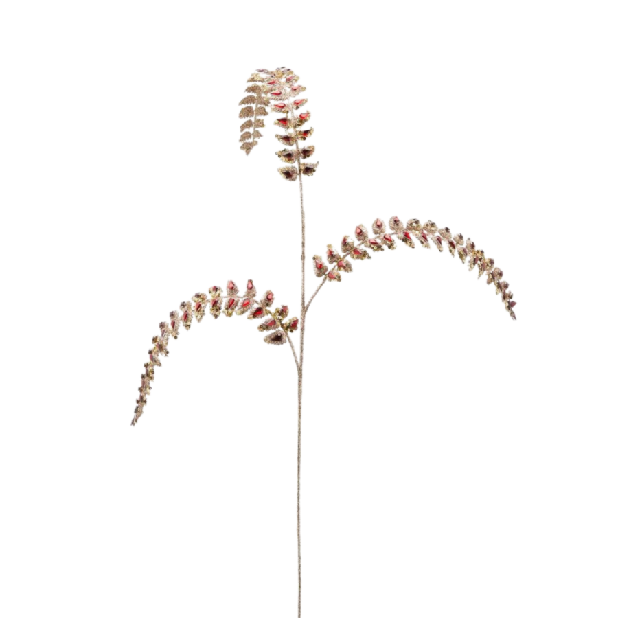 Burgundy Diamante Gold Fern on Stem Christmas Decoration 88cm
