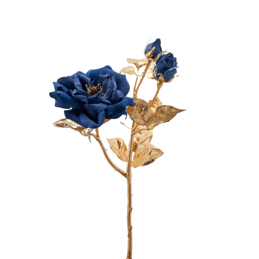 Navy Velour Rose on Gold Stem Pick 50cm