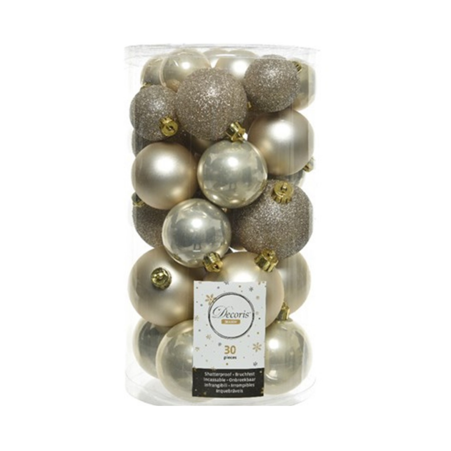 30 Pack Shatterproof Baubles in Winter White