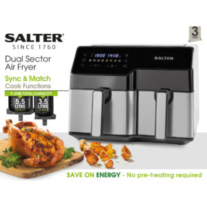 Salter Dual Sector Air Fryer with Double Drawer - 9L - Image 7