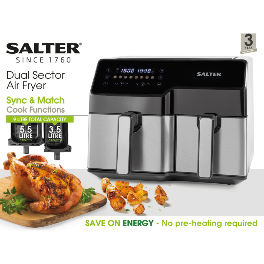 Salter Dual Sector Air Fryer with Double Drawer - 9L - Image 7