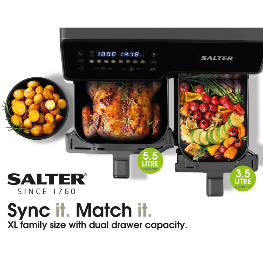 Salter Dual Sector Air Fryer with Double Drawer - 9L - Image 3