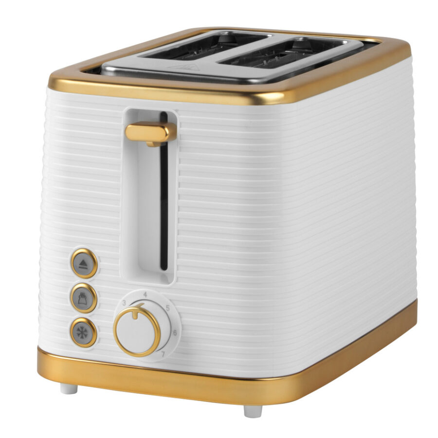 Palermo 2-Slice Textured Toaster, 930 W, White/Gold