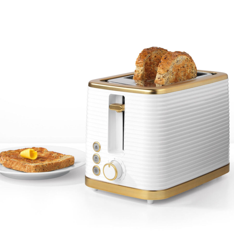 Palermo 2-Slice Textured Toaster, 930 W, White/Gold - Image 5