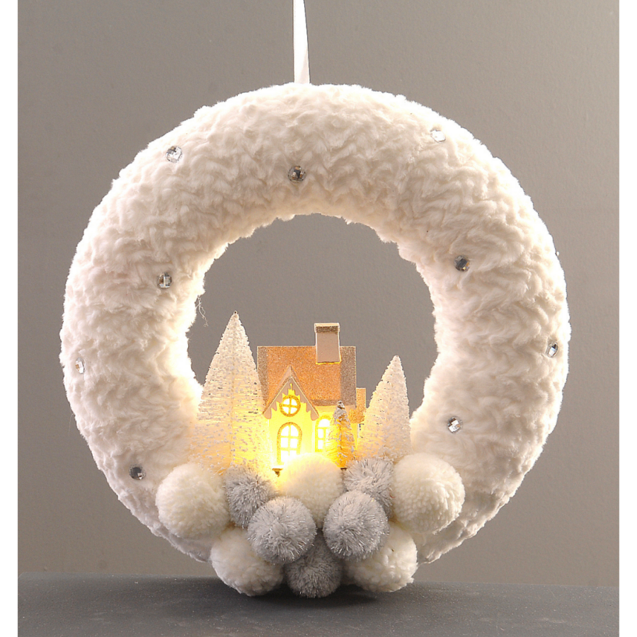 Wreath Fabric White House With Light