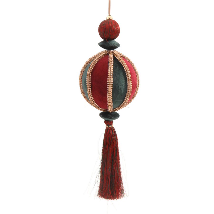 Bauble Ball Cw Tassle Burg Grn Gld 25Cm