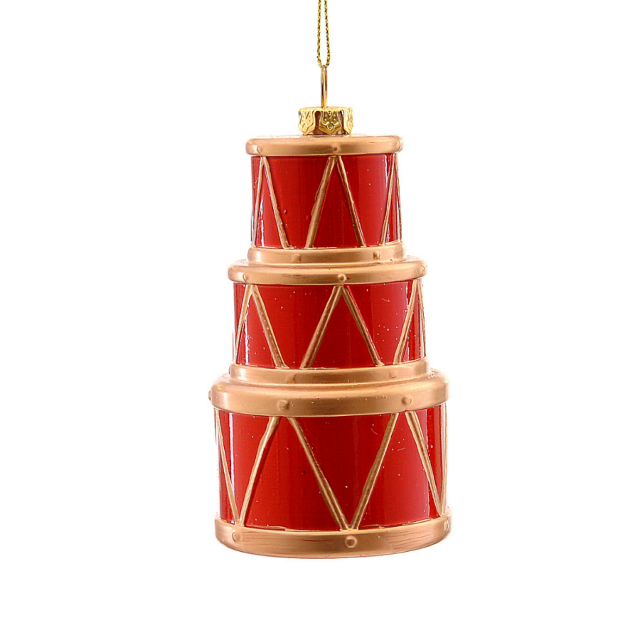 Drum Stack Hanging Ornament Red Gold